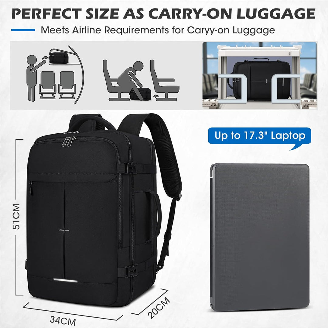 Lubardy Reiserucksack Herren Damen Handgepäck Rucksack Flugzeug Gross Laptop Rucksack 17 Zoll Wasser