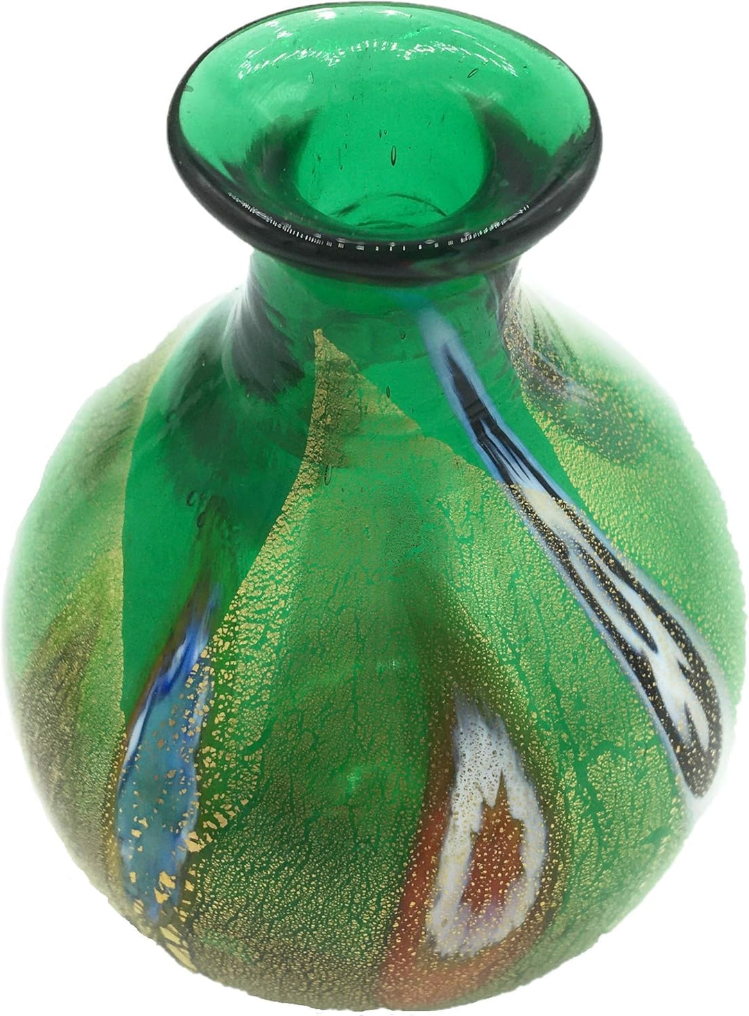 Flasche Kollektion Murano Glas Murrina Blatt Gold Made in Italy (rund, grün, Ø 7 H 7 cm)