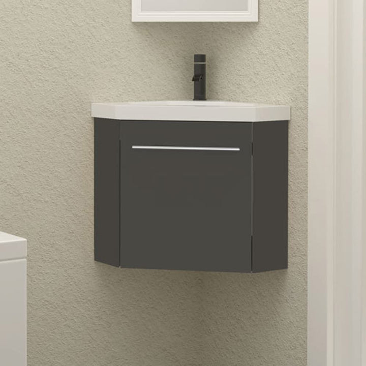 HAPAOSO Eckwaschbecken mit Unterschrank Gäste Wc Klein 40 cm Eckschrank Grau 1 Soft-Close Türen Häng