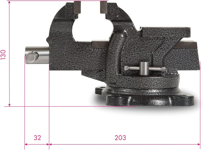 EBERTH Schraubstock aus Gusseisen mit Amboss, 125mm Backenbreite, 130mm Gesamthöhe, 360° drehbar, 11