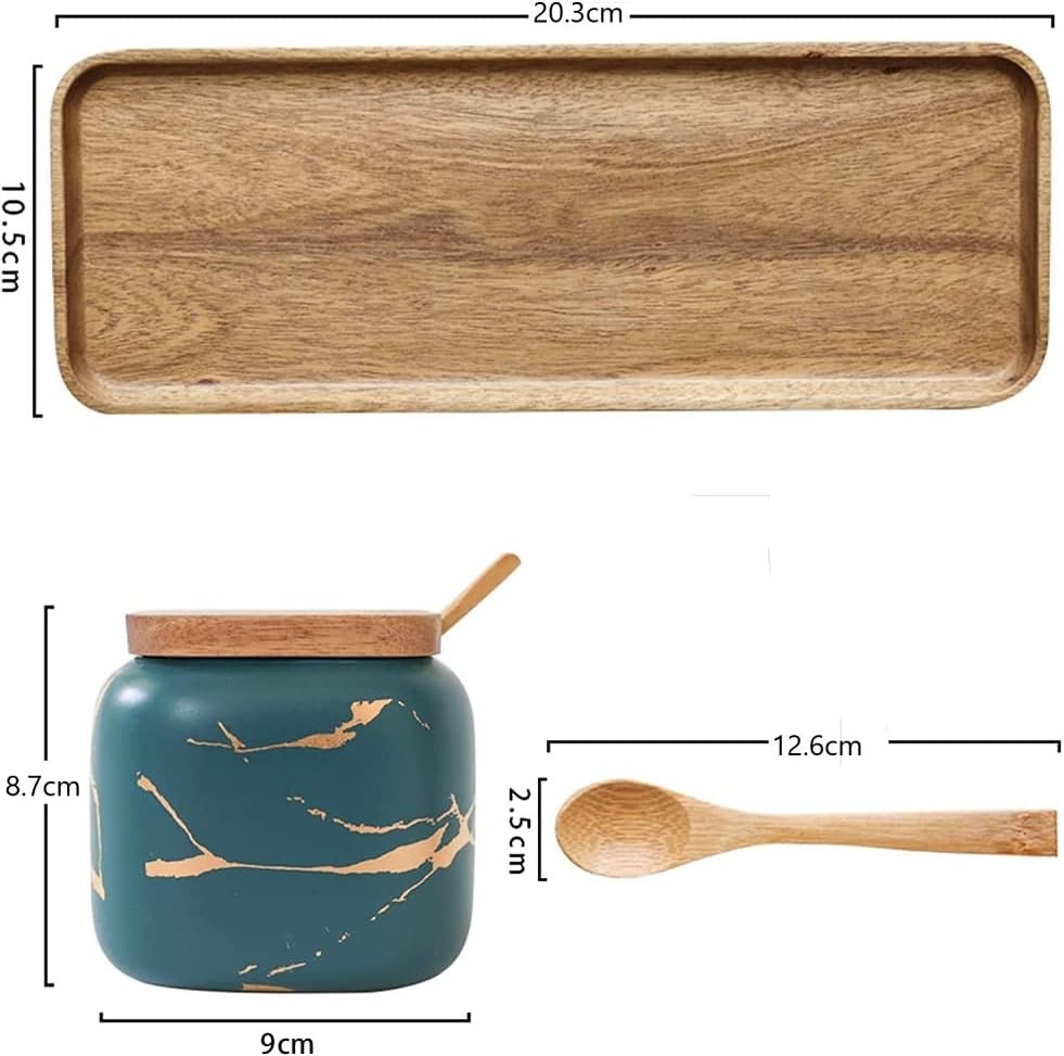 MAGICVOGEL 2er Set Keramik Gewürzdosen Marmor Optik Gewürzgläser mit Löffel und Deckel Zukerdose Sal