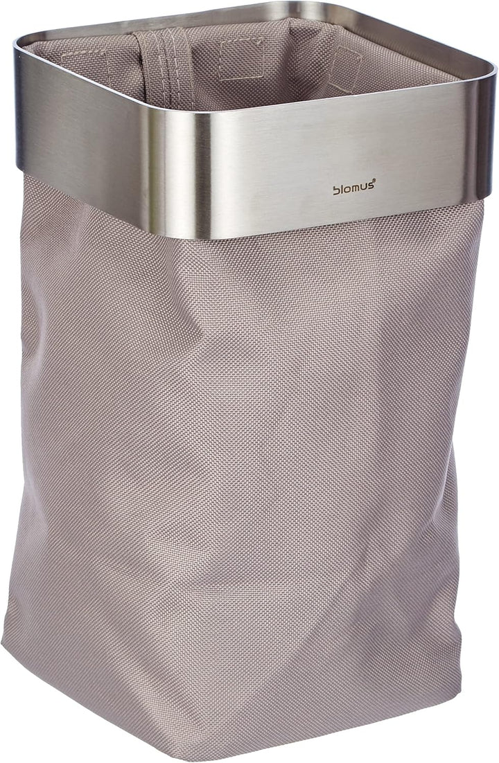 blomus -NEXIO- Gästehandtuchkorb aus mattiertem Edelstahl und Baumwoll-Stofftasche, stilvolles Taupe