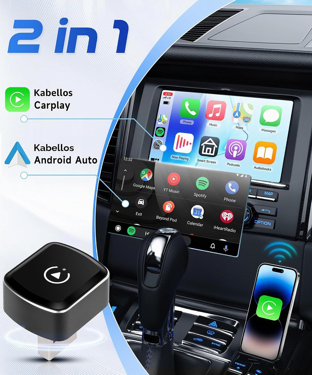 Rimoody Wireless Carplay &amp; Android Auto Wireless Adapter, 2 IN 1 Stick Konvertieren Wired Android Au