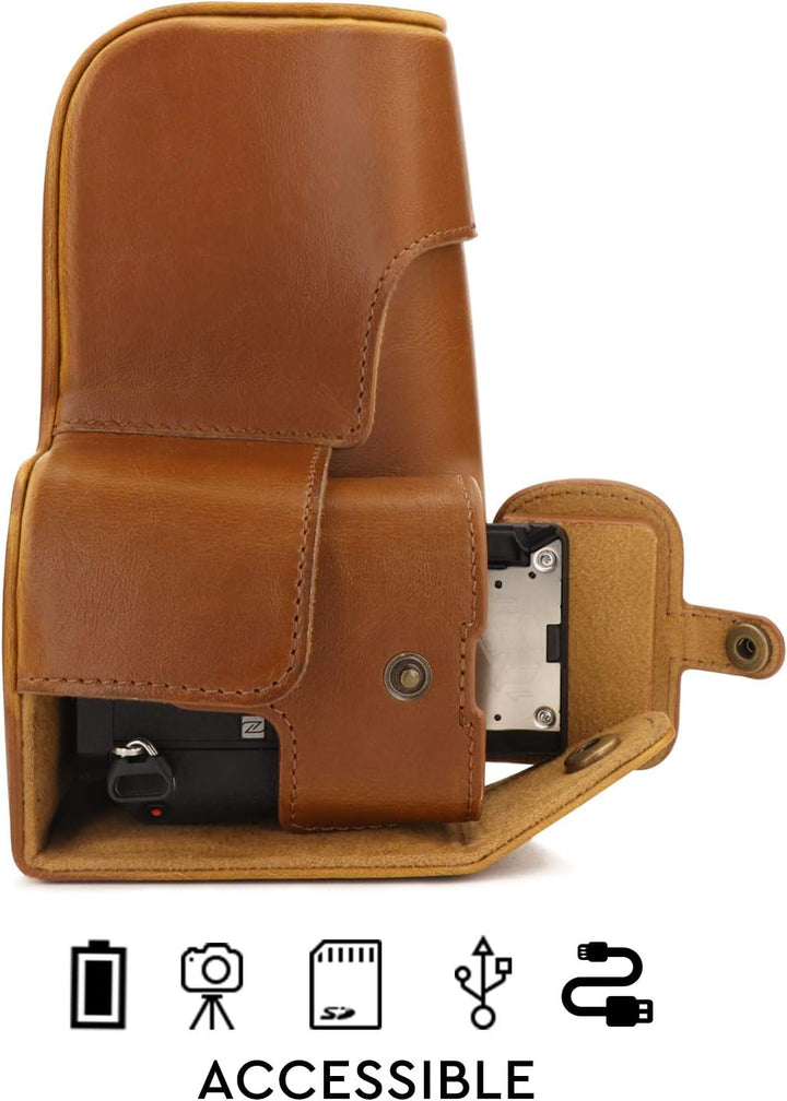 MegaGear MG1806 Ever Ready Kameratasche aus Leder, kompatibel mit Sony Alpha A6600 (18-135 mm), Hell