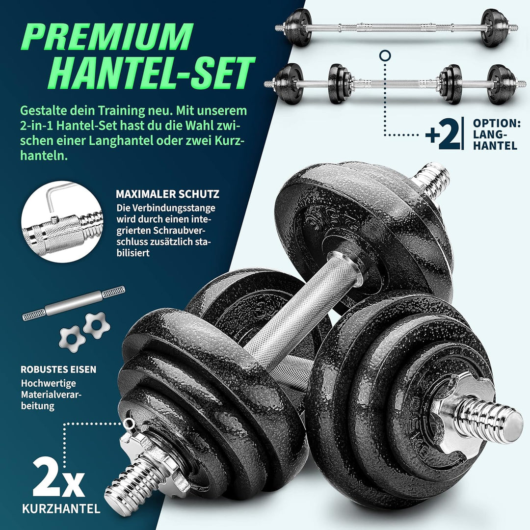 RE:SPORT 2 in 1 Hanteln Set 15-60kg | Hantelset Gusseisen verstellbar | Kurzhantel &amp; Langhantel | St