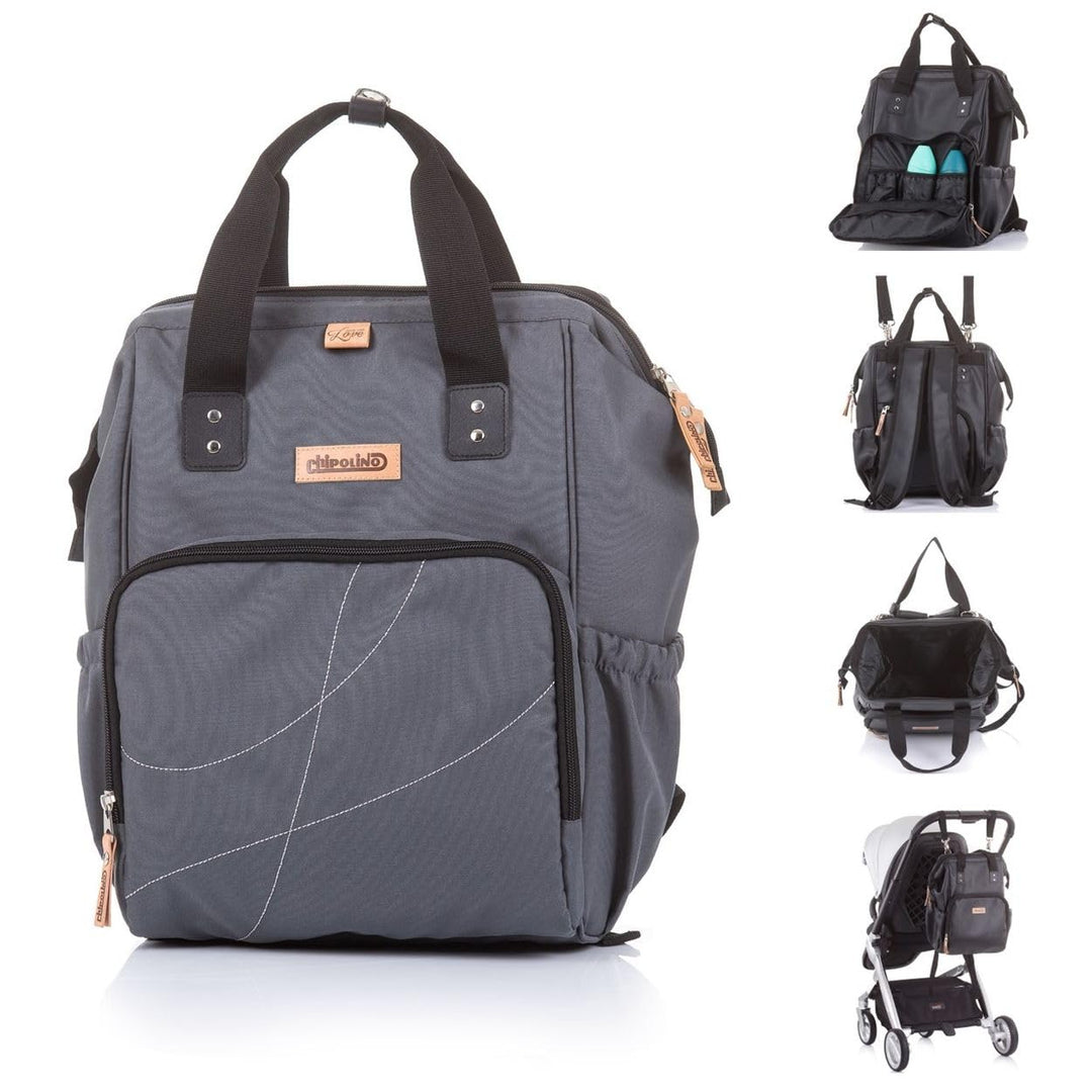 Chipolino Kinderwagentasche, Rucksack Wickelunterlage, Henkel Träger verstellbar, Farben:grau, Grau