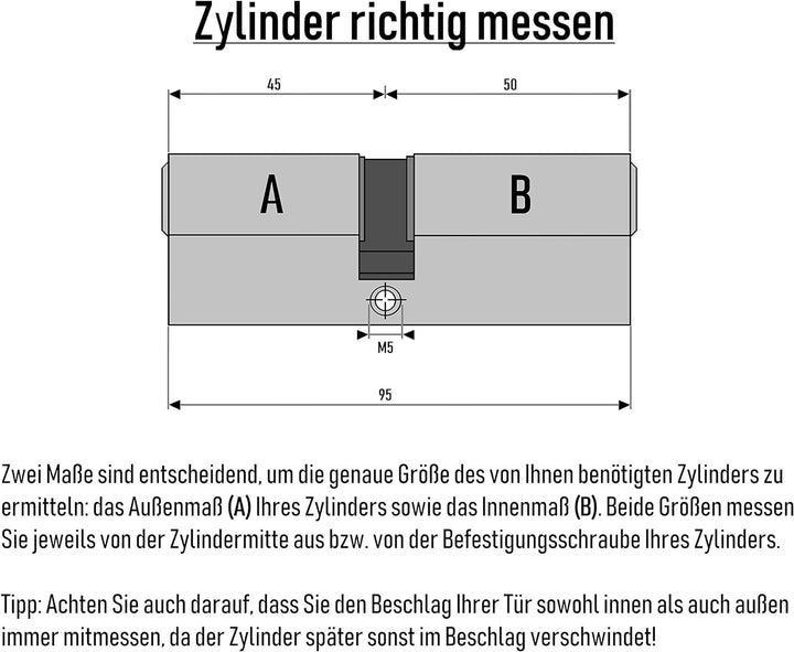 2x Profilzylinder 95 mm 45/50 gleichschliessend inkl. 10 Schlüssel