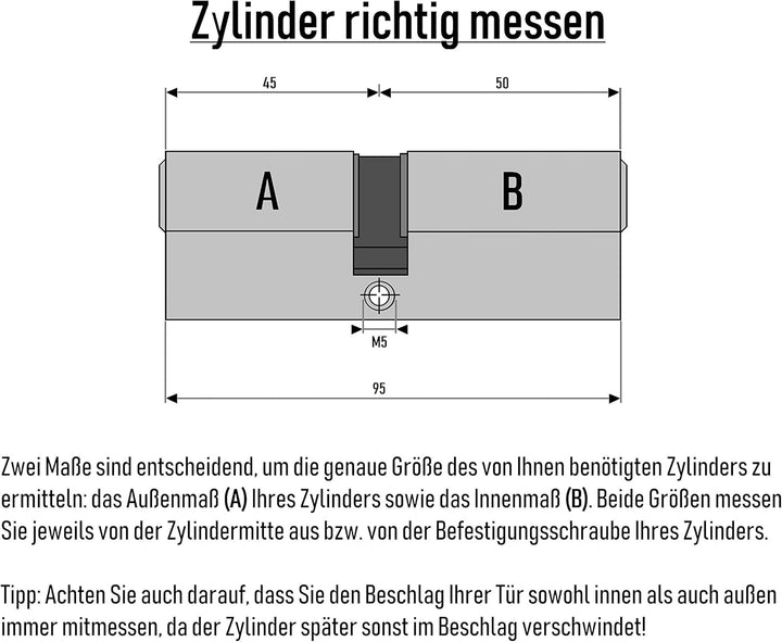 Profilzylinder 95 mm 45/50 Einzelschliessend mit Not- und Gefahrenfunktion inkl. 5 Schlüssel
