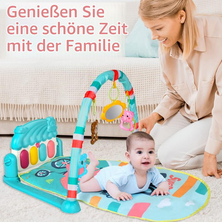 AOMIG Piano-Gym Spieldecke, Krabbeldecke mit Musik und Lichtern, Spielmatte mit Spielbogen abnehmbar