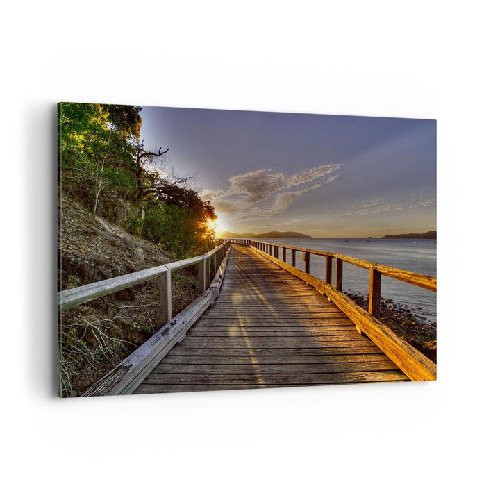 Bilder auf Leinwand 100x70cm Leinwandbild Fussgängerbrücke Himmel Wasser Gross Wanddeko Bild Schlafz