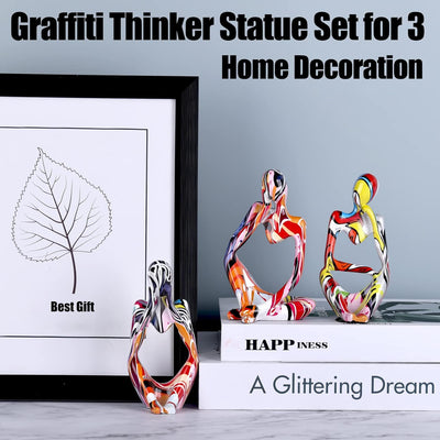 3 Stück abstrakte Graffiti-Denker-Statuen und Skulpturen, bunte Mini-Denker-Figur, Ornamente, minima