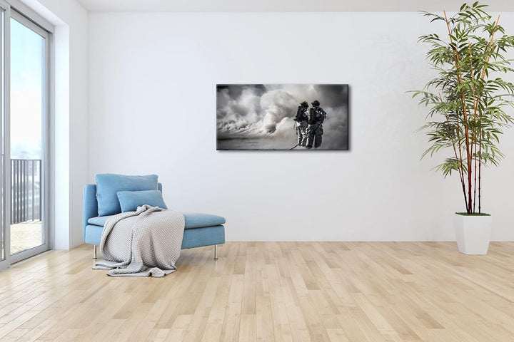 Helden des Feuers - Die Feuerwehr Panorama 80x40 cm als Leinwandbild, Motiv fertig gerahmt auf Echth