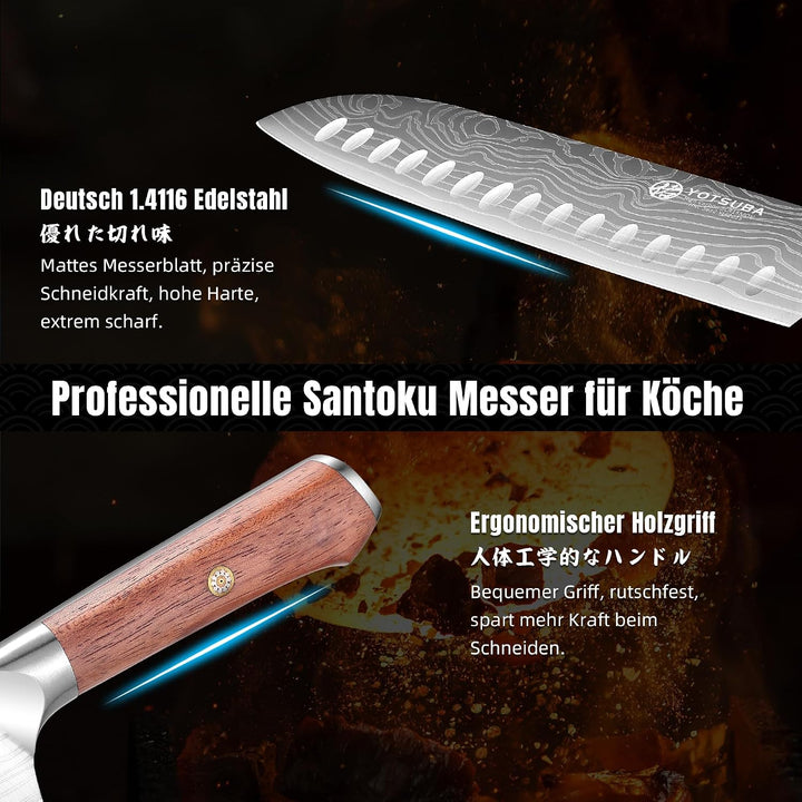 YOTSUBA Messerset Scharfes Küchenmesser Set aus hochwertigem Carbon Edelstahl Profi Kochmesser Set 7