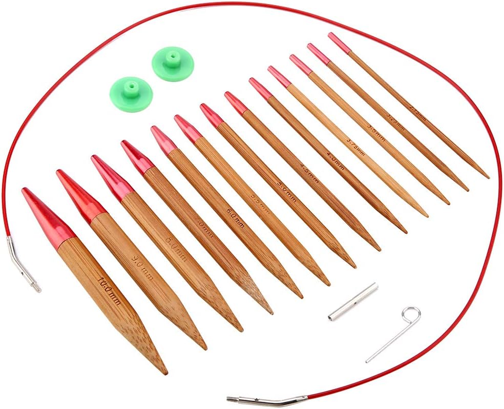 Goick Strickset,Austauschbare karbonisierte Bambusnadeln Set Aluminium Rundstricknadeln Ring Set