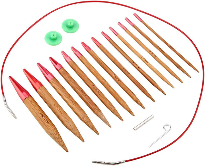 Goick Strickset,Austauschbare karbonisierte Bambusnadeln Set Aluminium Rundstricknadeln Ring Set
