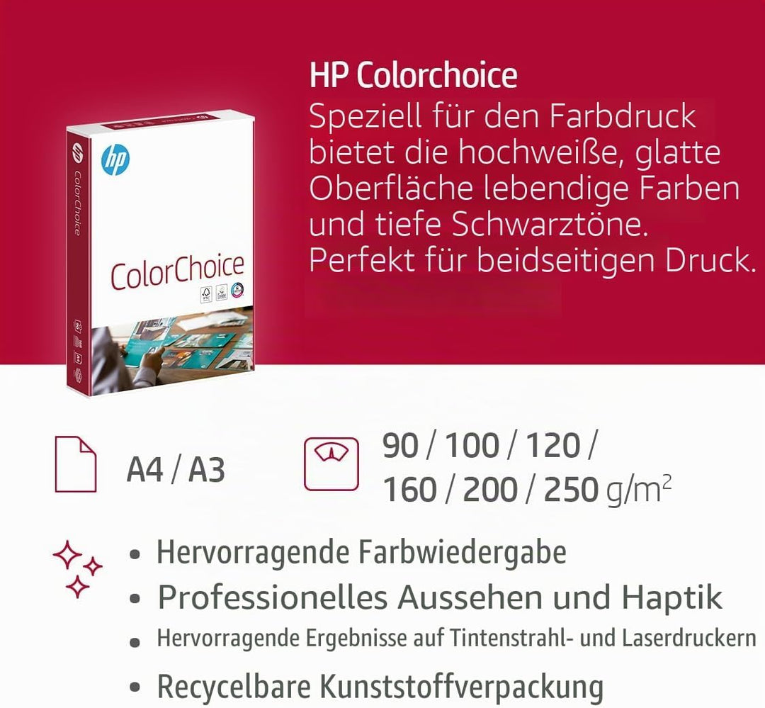 HP ColorChoice CHP750, Farblaserpapier ungestrichen , 90g/m², A4, Karton zu 5 X 500 Blatt, CHP750 A4