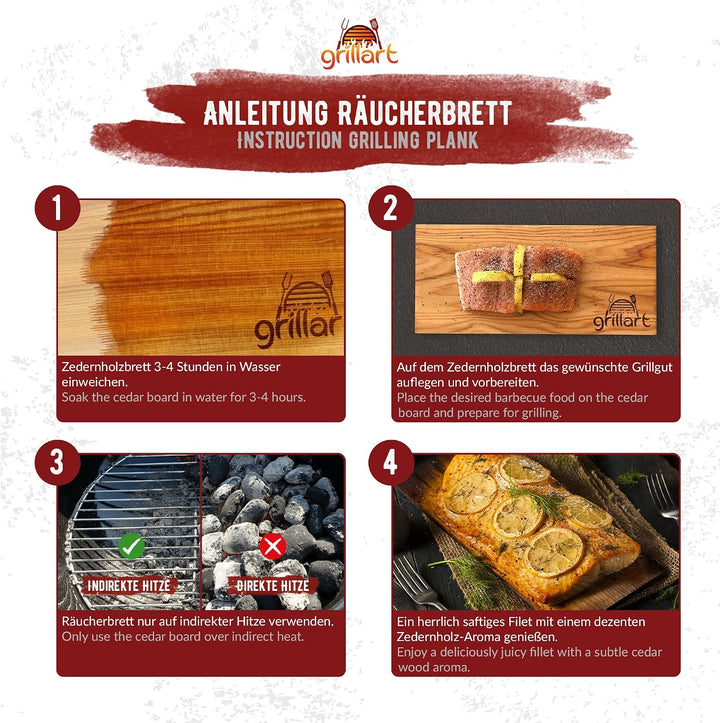 6 Pack XL Grillbretter - Zedernholzbrett zum Grillen - Räucherbretter aus Zedernholz von grillart® h