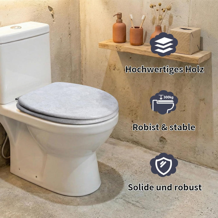 WC Sitz mit Absenkautomatik, hochwertiger MDF-Holzkern-Toilettendeckel, Toilettensitz mit einfacher