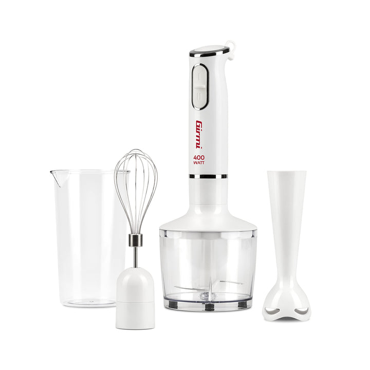 Girmi MX16 Stabmixer mit Set, 3-in-1 Mixer-Pürierstab-Schneebesen, 400 W, DC-Motor, 2 Geschwindigkei
