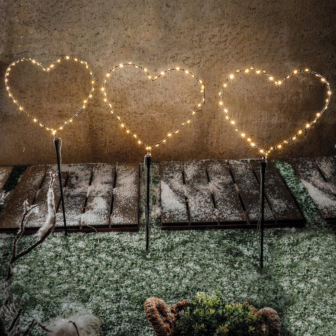 esotec Solar Weihnachtsdeko Herz Trio, 3er Set, LED Gartenstecker, Lichterkette, LiFePo4 Akku, Solar