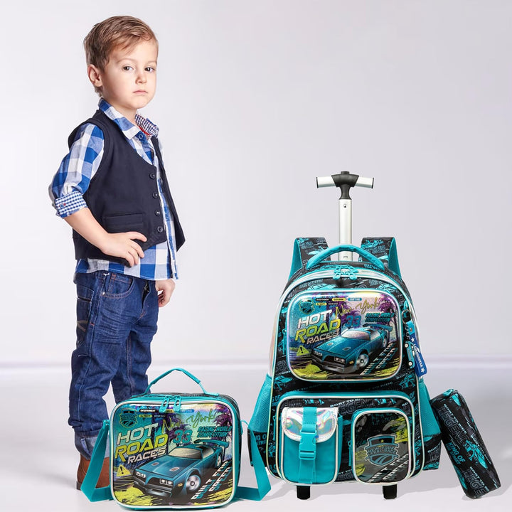 Egchescebo Rollrucksack für Jungen, 43,2 cm, mehrere Funktionstaschen, Blau-240525-lg, 17, Reiseruck