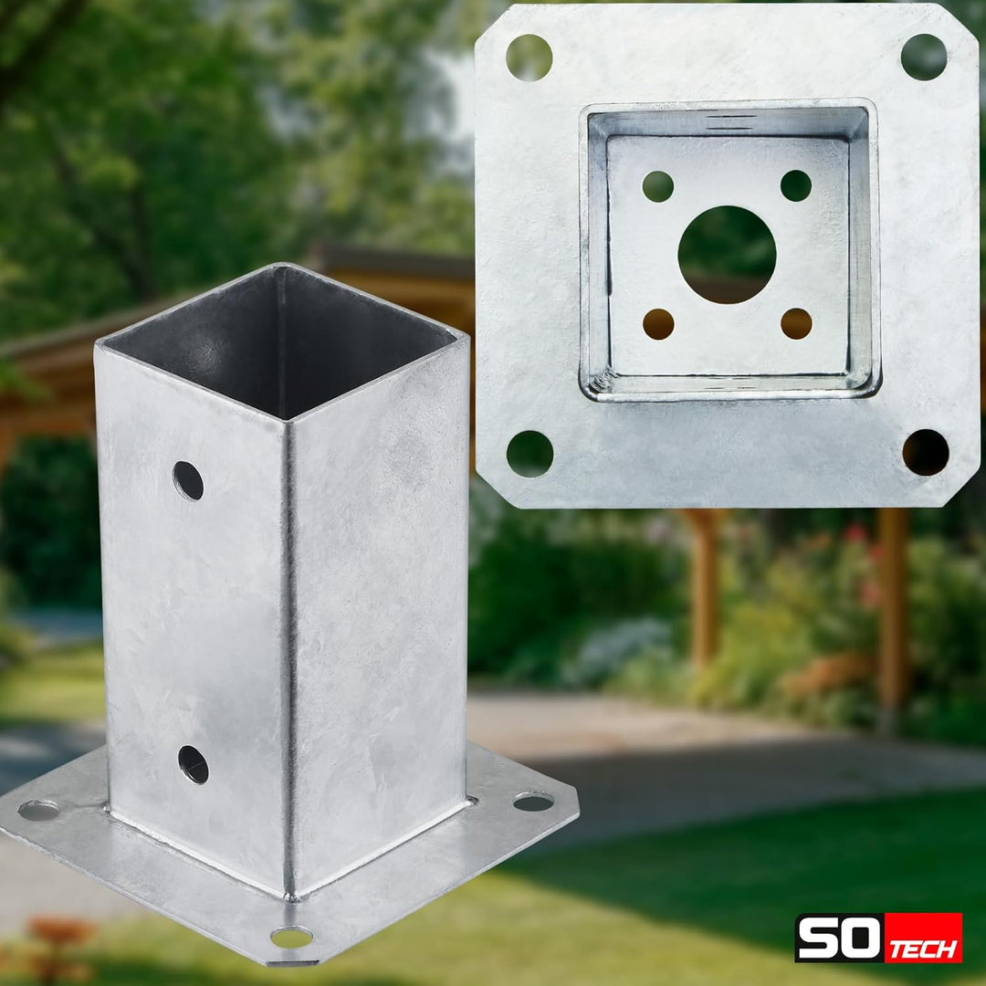 SOTECH 2er SET Aufschraubanker vierkant 70 x 70 mm, 152 mm Höhe, Stahl feuerverzinkt, Holzpfosten-Tr