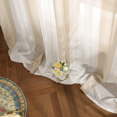 MIULEE Gardinen Gestreift Transparent mit Ösen, Voile Vorhänge Wohnzimmer Modern 2er Set, Vorhang Sc