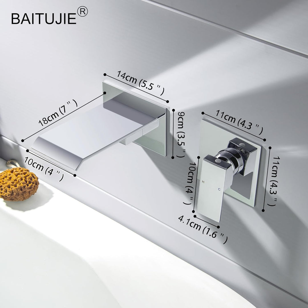 BAITUJIE Unterputz Waschtischarmatur Chrom Armatur Wasserhahn Wasserfall 2 Loch Waschtischarmatur Wa