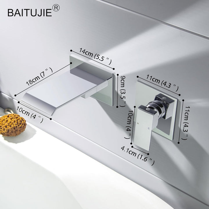 BAITUJIE Unterputz Waschtischarmatur Chrom Armatur Wasserhahn Wasserfall 2 Loch Waschtischarmatur Wa