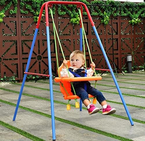 3-in-1 Babyschaukel, Kinderschaukel, Sitz mit Rückenlehne und Gürtel, abnehmbare Armlehnen, Gartensc