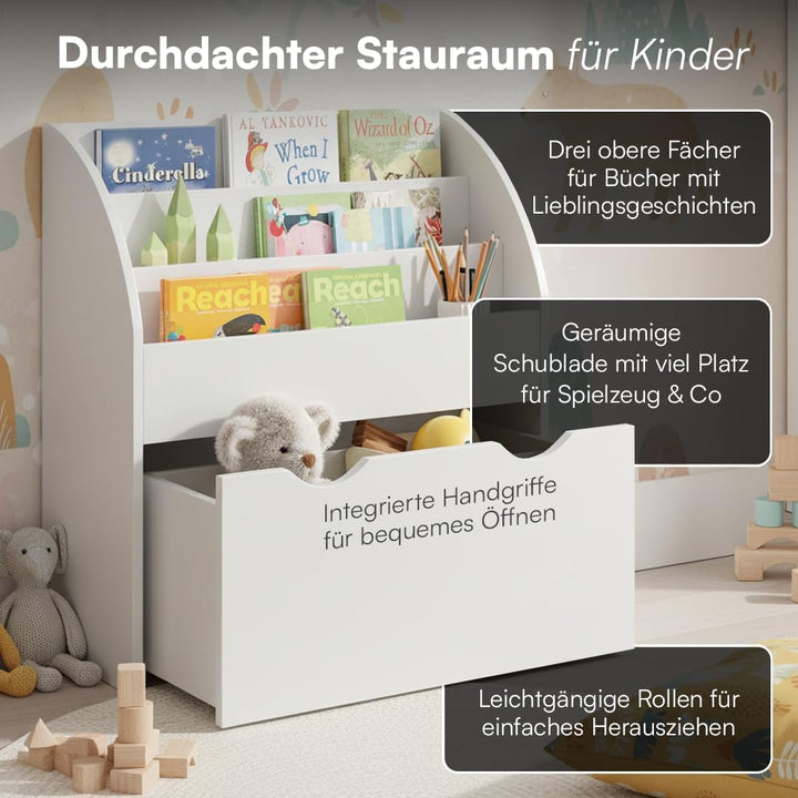 Bellabino Koro Bücherregal Kinder – Regal Kinderzimmer mit 3 Fächern für Bücher – Montessori Kinderr