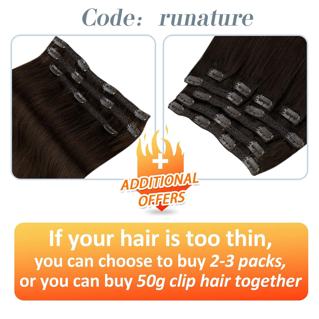 RUNATURE Dunkelbraun Clip Extensions Echthaar Günstig 30cm Clip in Echthaar Extensions 80g 7pcs Remy