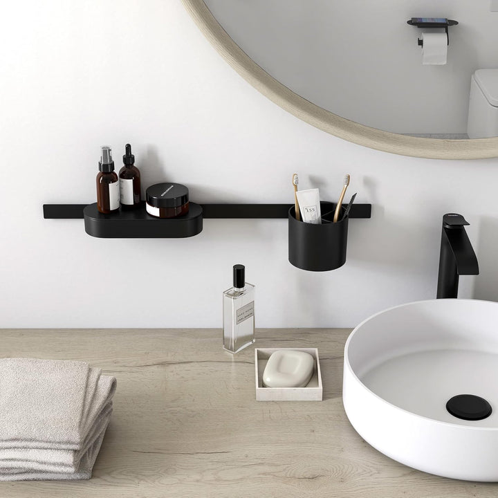hansgrohe WallStrois - Badezimmerset, Zubehör Set für das Bad ohne bohren, 4-teilig, Wandstange, Abl