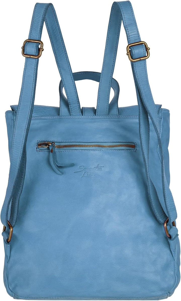Samantha Look Rucksack Echt Leder Damen | | 021380 Blau, Blau