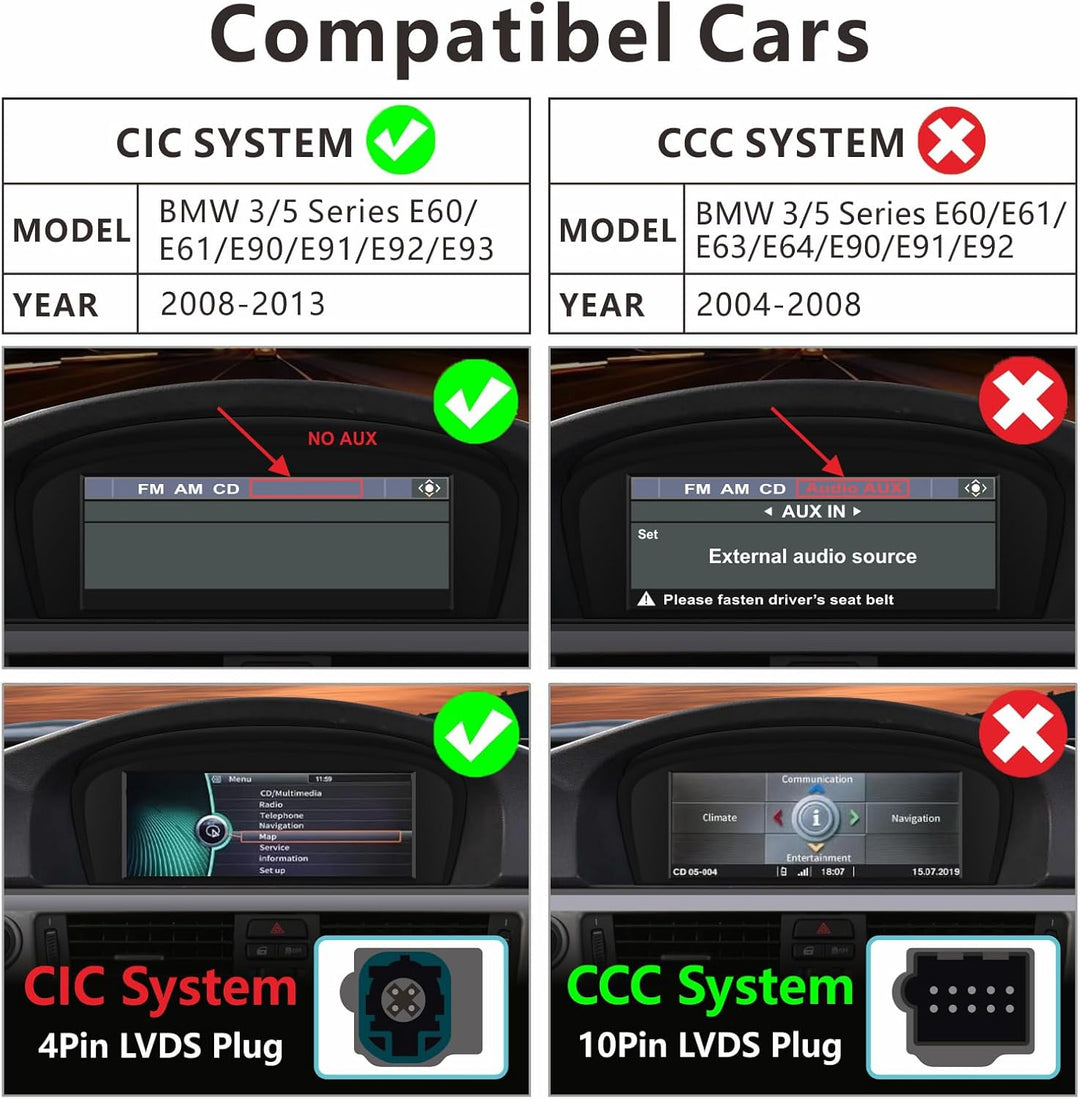 Autoradio für BMW 3/5 Serie CIC System 8.8 Zoll Touchscreen mit Wireless CarPlay Android Auto Autora