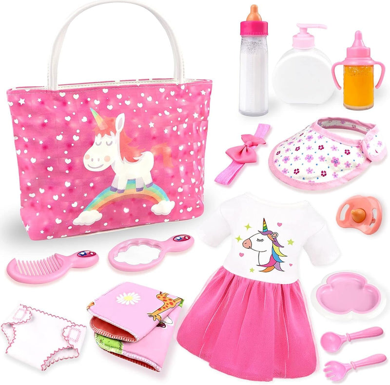 Baby Puppe Zubehör -Babypuppe Fütterung und Pflege Set mit Windel Puppenwickeltasche Flaschen für Mä