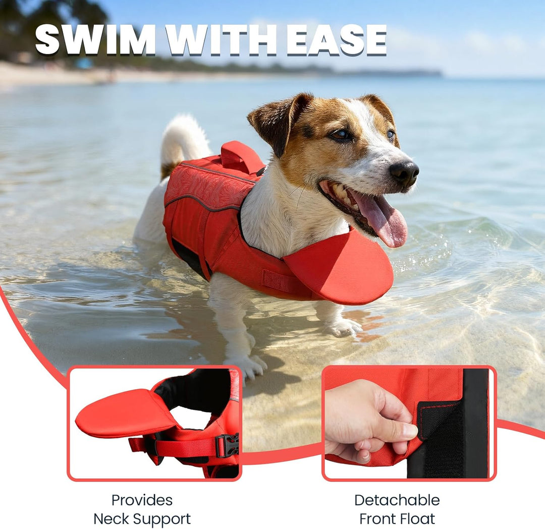VIVAGLORY Front Float Schwimmweste Hund, Hundeschwimmweste für Bootfahren, Schwimmweste with Kopfstü