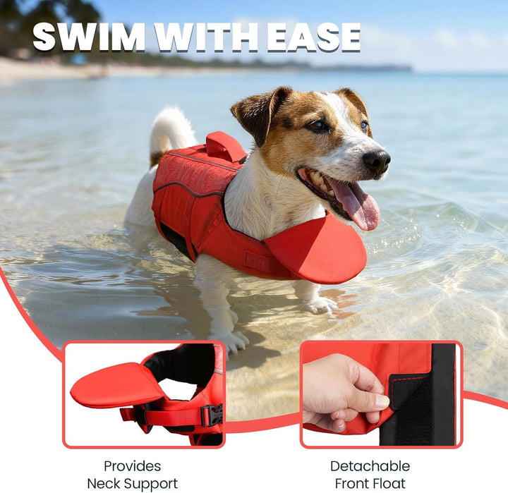 VIVAGLORY Front Float Schwimmweste Hund, Hundeschwimmweste für Bootfahren, Schwimmweste with Kopfstü