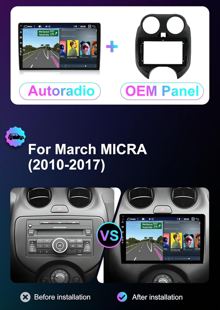 [2G+64G] 9 Zoll Autoradio für Nissan March Micra (2010-2017) GPS Navigation - Wireless CarPlay Andro