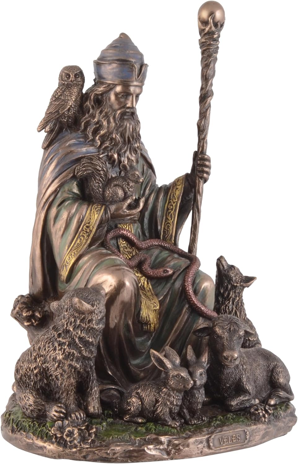 Veles, slavischer Gott der Erde, aus Kunststein angefertigt, von Hand bronziert und coloriert, Veron