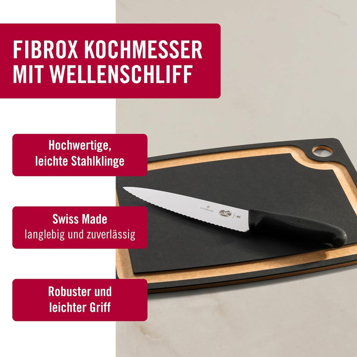 Victorinox Fibrox Kochmesser mit Wellenschliff, Breites Universalmesser für Fleisch, Gemüse und Obst