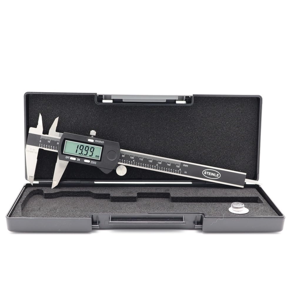 STEINLE 1321 Digital Messschieber 150 mm mit Feststellschraube, Ablesung: 0,01 mm Tiefenmass eckig