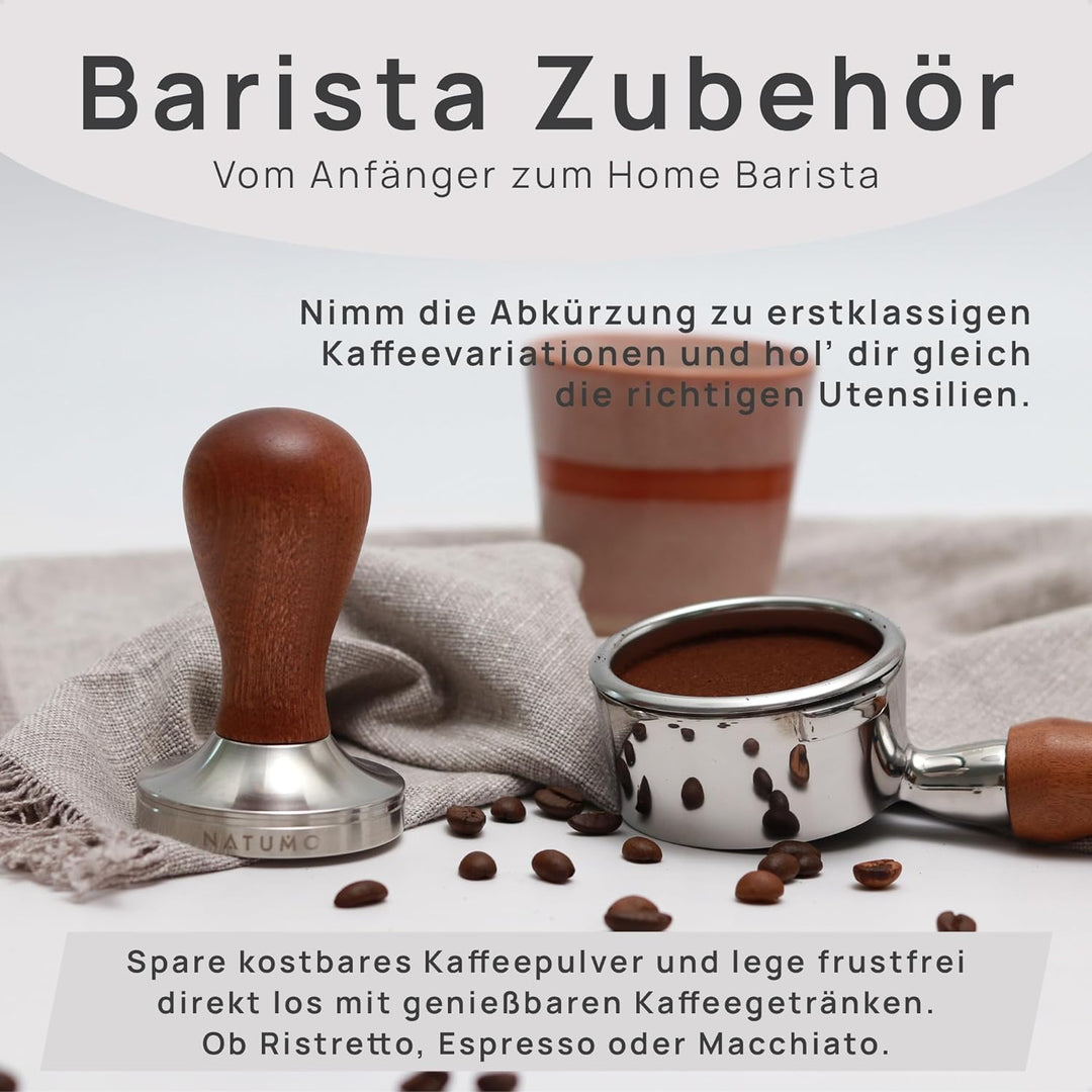 NATUMO Espresso Tamper 58mm mit Holzgriff, Siebträger Zubehör, Kaffe Tamper Set Holz mit Tampermatte