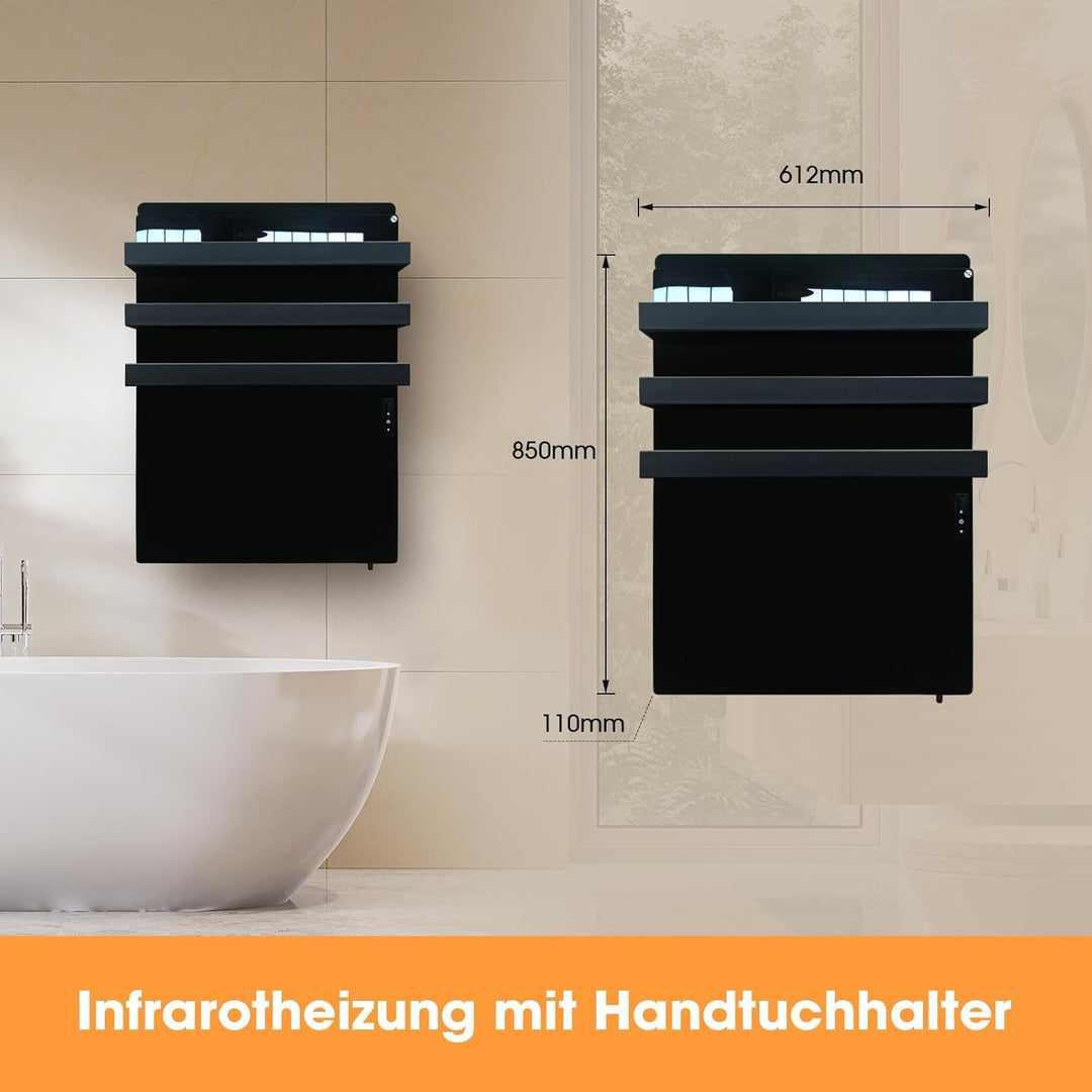 Infrarotheizung mit Thermostat 730 Watt, Bad-Heizkörper mit Handtuchhalter, Infrarot Wandheizung mit