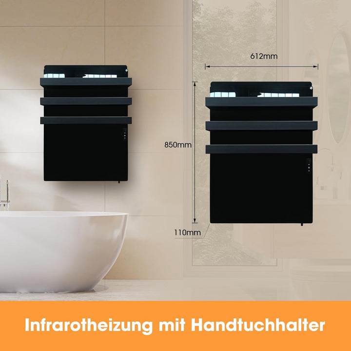 Infrarotheizung mit Thermostat 730 Watt, Bad-Heizkörper mit Handtuchhalter, Infrarot Wandheizung mit