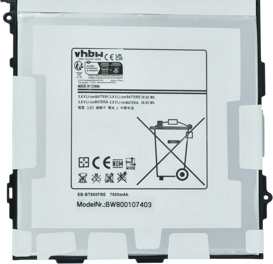 vhbw Akku Ersatz für Samsung EB-BT800FBC, EB-BT800FBE für Tablet Pad (7900 mAh, 3,8 V, Li-Polymer)