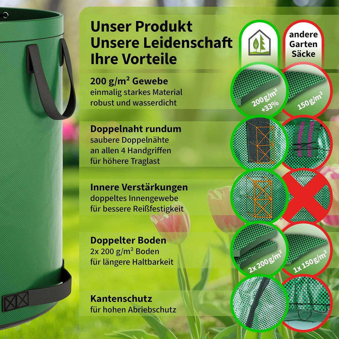 TTL Garden 3x 272L SUPER SOLID Gartensack grün - DOPPELTER BODEN 2x200 gsm extra stabil & reissfest