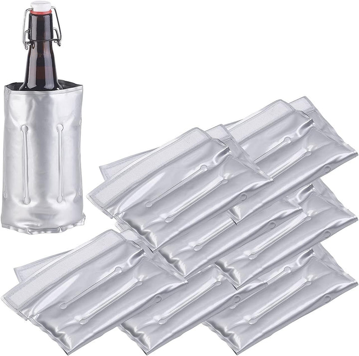 infactory Getränke Kühler: 8er-Set Flaschenkühler, Ø 75-86 mm, Klettverschluss, Kühl-/Wärme-Gel (Küh
