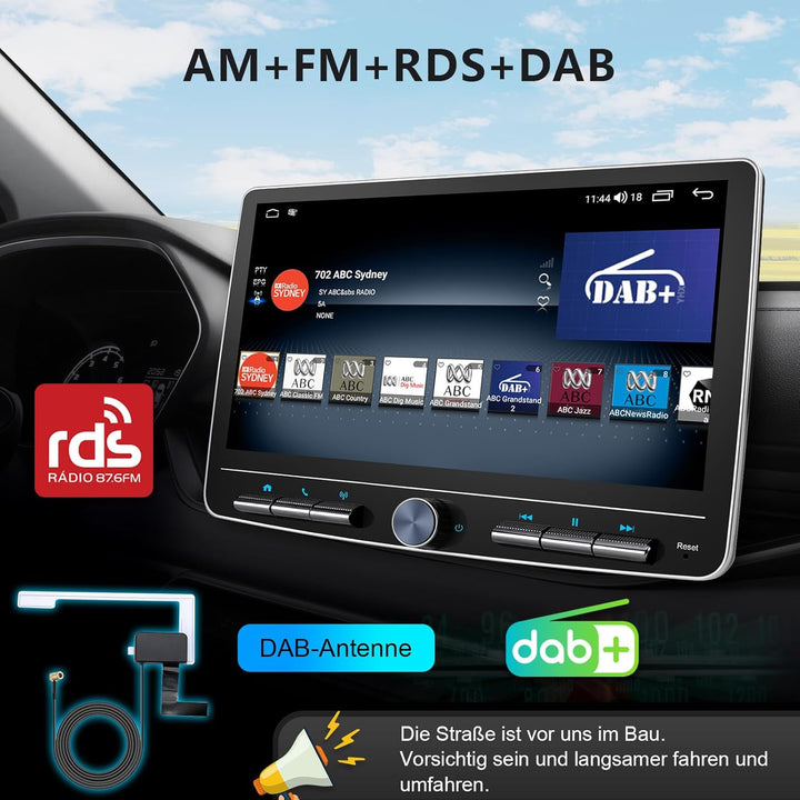 Android 12 Autoradio Wireless CarPlay Android Auto, 10.1 Zoll Bildschirm DAB+ Autoradio 1Din Car Pla