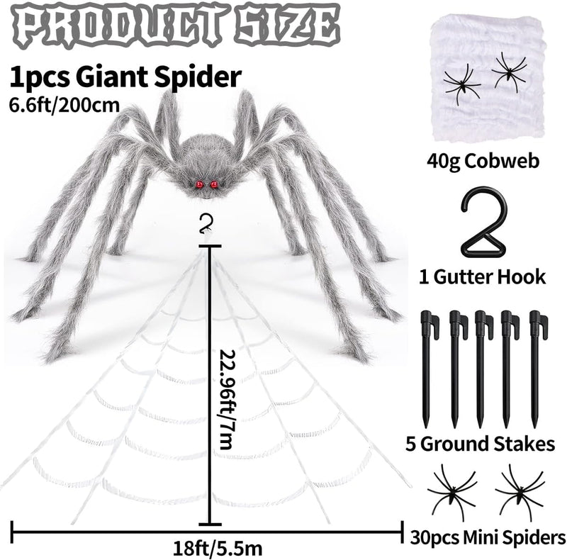 iZoeL XXL Halloween Deko 700cm Riesige Spinnennetz+ 200cm Graue Spinne +Spinnweben+ 30 Mini Spinne,